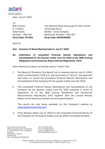 Thumbnail Adani Green Energy
 Quarterly Report 2023-q1