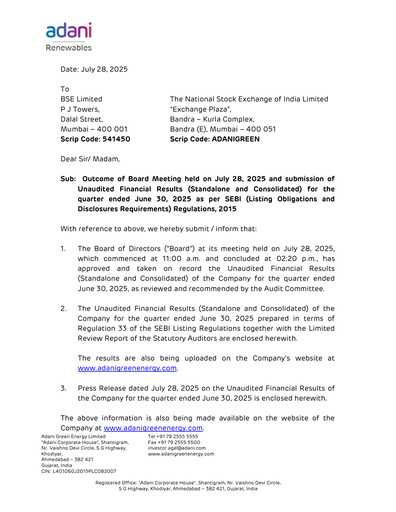 Thumbnail Adani Green Energy
 Quarterly Report 2025-q1