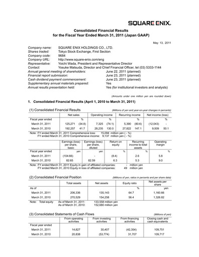 Thumbnail Square Enix
 Financial Statement fy2011