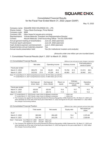 Thumbnail Square Enix
 Financial Statement fy2022