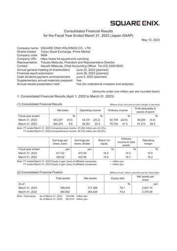 Thumbnail Square Enix
 Financial Statement fy2023