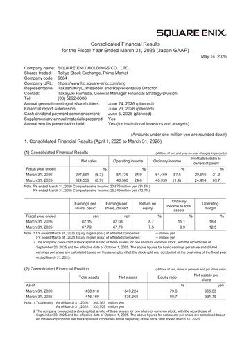 Vorschaubild Square Enix
 Finanzmitteilung fy2026