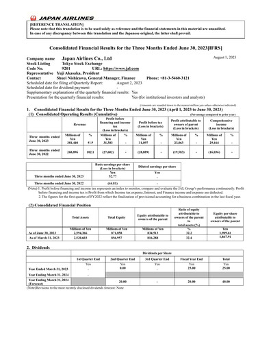 Thumbnail Japan Airlines
 Quarterly Report 2023-q1