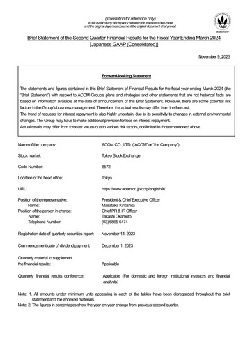 Thumbnail Acom
 Half-year Report fy2024-h1