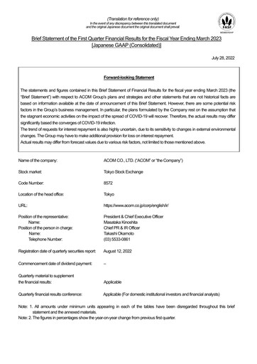 Thumbnail Acom
 Quarterly Report fy2023-q1