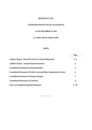 Thumbnail BrainsWay Financial Statement 2016