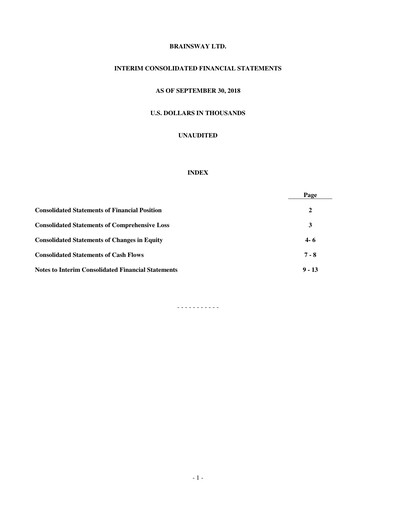 Thumbnail BrainsWay Financial Statement 2018-q3
