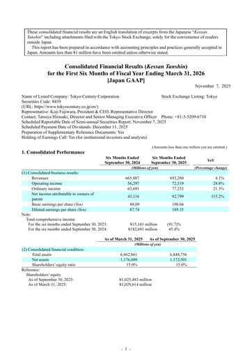 Thumbnail Tokyo Century Half-year Report 2026-h1