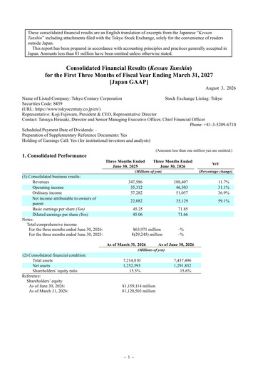 Thumbnail Tokyo Century Quarterly Report 2027-q1