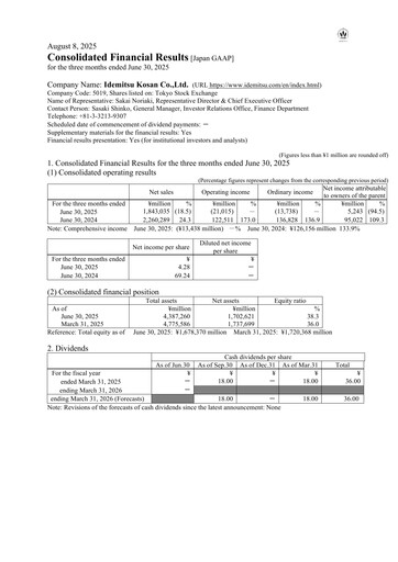 Thumbnail Idemitsu Kosan
 Quarterly Report 2025-q1