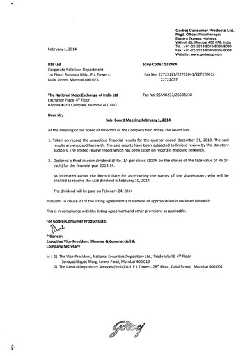 Thumbnail Godrej Quarterly Report 2013-q3