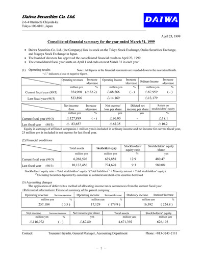 Thumbnail Daiwa Securities Group

 Financial Statement fy1998
