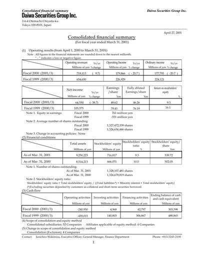 Thumbnail Daiwa Securities Group

 Financial Statement fy2000