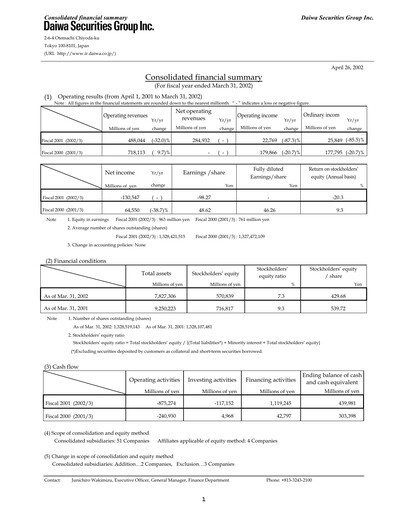 Thumbnail Daiwa Securities Group

 Financial Statement fy2001
