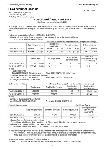 Thumbnail Daiwa Securities Group

 Financial Statement fy2002