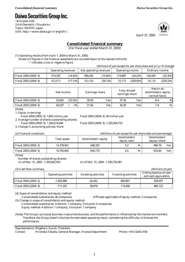 Thumbnail Daiwa Securities Group

 Financial Statement fy2004