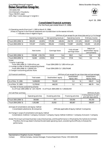 Thumbnail Daiwa Securities Group

 Financial Statement fy2005