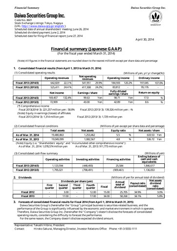 Thumbnail Daiwa Securities Group

 Financial Statement fy2013