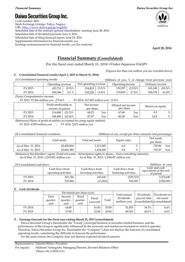 Thumbnail Daiwa Securities Group

 Financial Statement fy2015