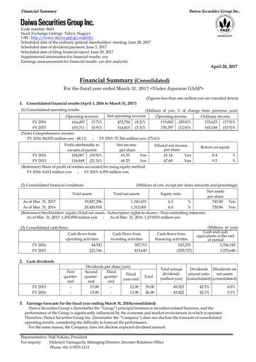 Thumbnail Daiwa Securities Group

 Financial Statement fy2016
