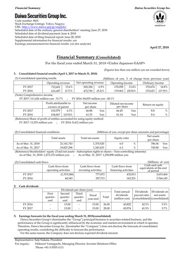 Thumbnail Daiwa Securities Group

 Financial Statement fy2017