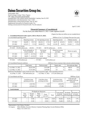 Thumbnail Daiwa Securities Group

 Financial Statement fy2022