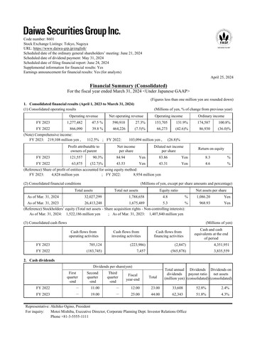 Thumbnail Daiwa Securities Group

 Financial Statement fy2023