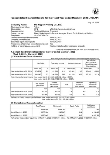 Thumbnail Dai Nippon Printing Financial Statement fy2023
