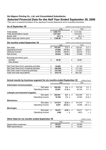 Thumbnail Dai Nippon Printing Half-year Report 2006-h1