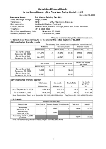 Thumbnail Dai Nippon Printing Half-year Report 2009-h1
