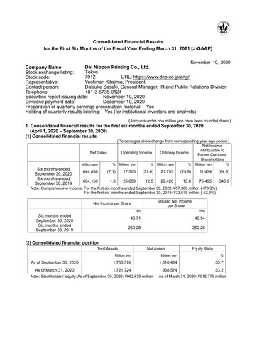 Thumbnail Dai Nippon Printing Half-year Report 2020-h1