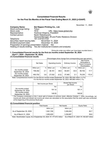 Thumbnail Dai Nippon Printing Half-year Report 2024-h1