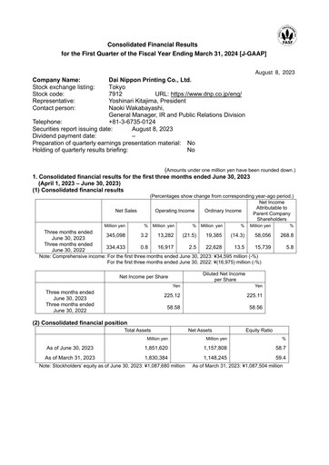 Thumbnail Dai Nippon Printing Quarterly Report 2023-q1