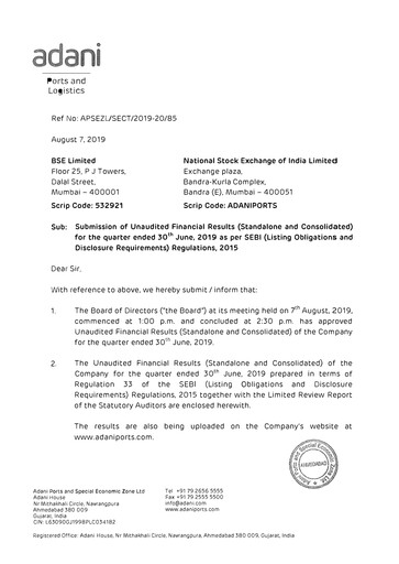 Thumbnail Adani Ports & SEZ Quarterly Report 2019-q1