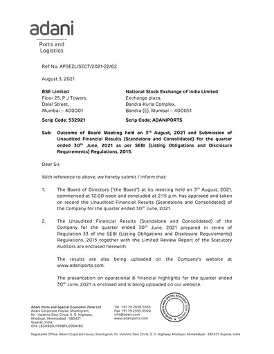 Thumbnail Adani Ports & SEZ Quarterly Report 2021-q1
