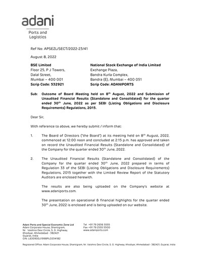 Thumbnail Adani Ports & SEZ Quarterly Report 2022-q1