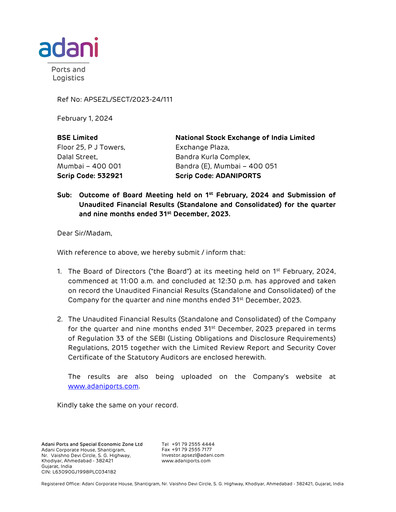 Thumbnail Adani Ports & SEZ Quarterly Report 2023-q3