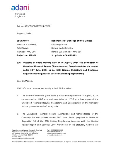 Thumbnail Adani Ports & SEZ Quarterly Report 2024-q1