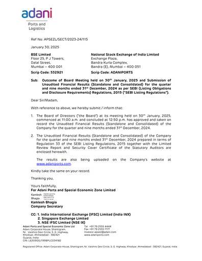 Thumbnail Adani Ports & SEZ Quarterly Report 2024-q3