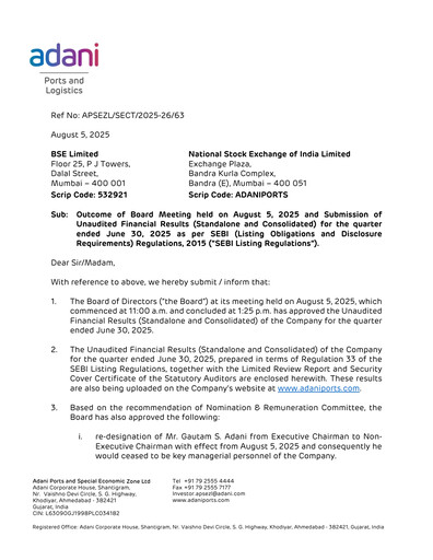Thumbnail Adani Ports & SEZ Quarterly Report 2025-q1