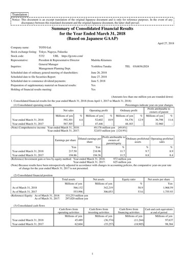 Thumbnail TOTO Financial Statement fy2018