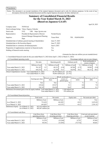Thumbnail TOTO Financial Statement fy2023