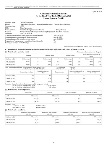 Thumbnail TOTO Financial Statement fy2025