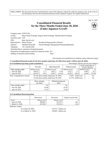 Miniature TOTO Rapport trimestriel 2027-q1