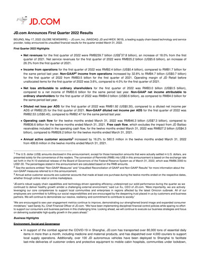 Miniature JD.com Rapport trimestriel 2022-q1