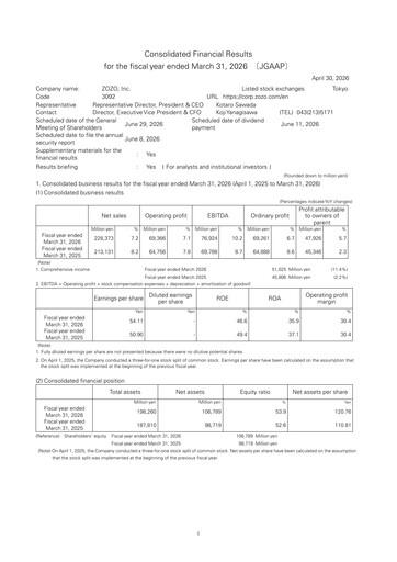 Thumbnail ZOZO Financial Statement fy2026