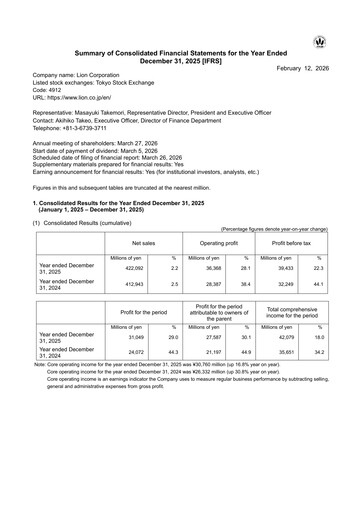 Vorschaubild Lion Corp Finanzmitteilung 2025