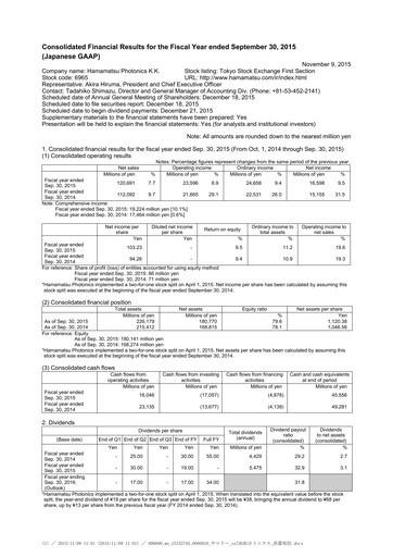 Thumbnail Hamamatsu
 Financial Statement fy2015