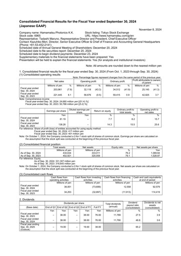 Thumbnail Hamamatsu
 Financial Statement fy2024