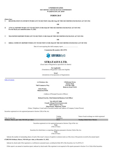 Thumbnail Stratasys Annual Report 2022